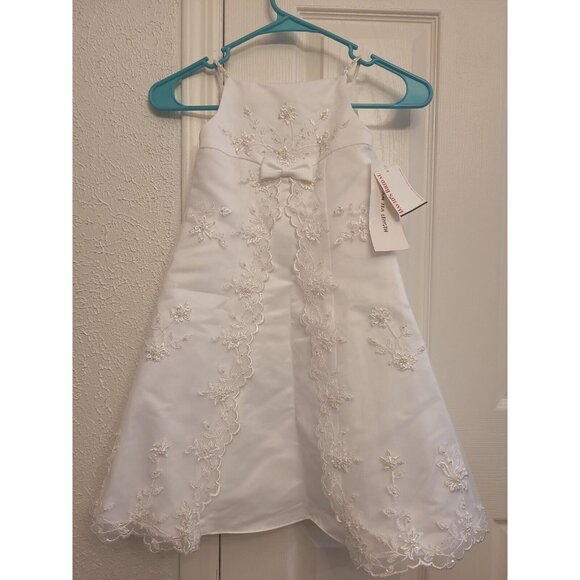 NWT Davids Bridal Flower Girl Dress Size 3 3T White Lace Beaded Wedding Party
